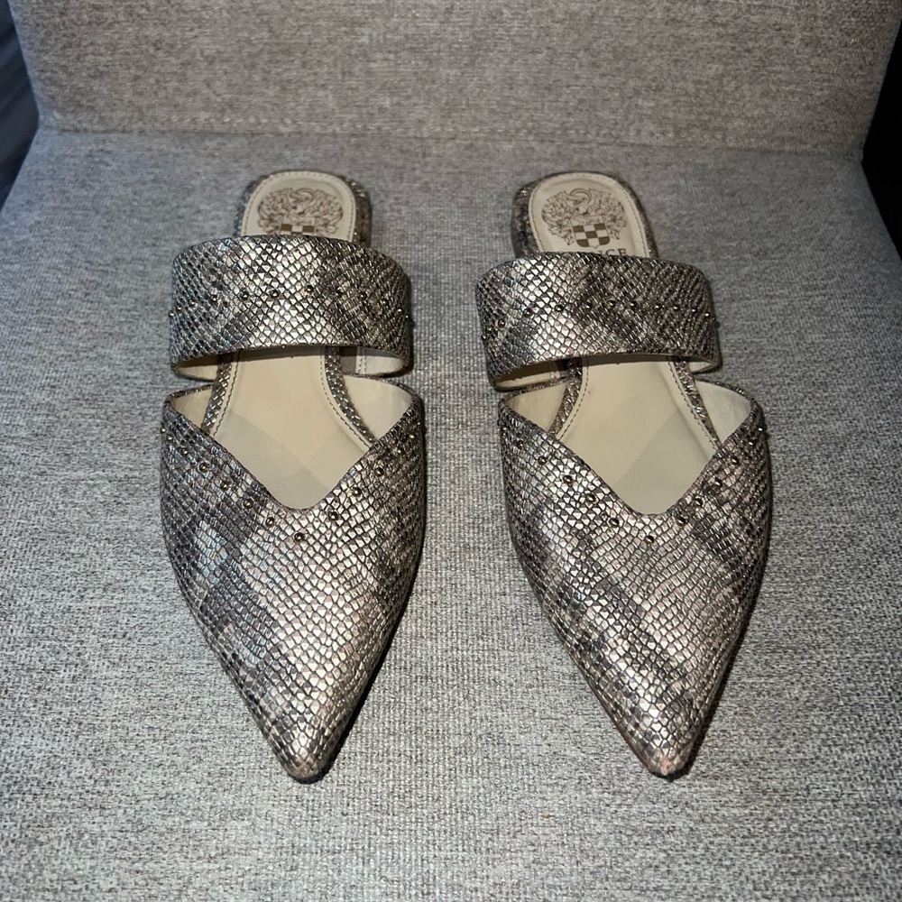 Vince Camuto 6.5 gold leather mules